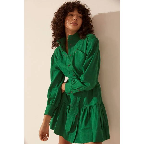 Shona Joy Cecilia Long Sleeve Mini Dress - Tree Green