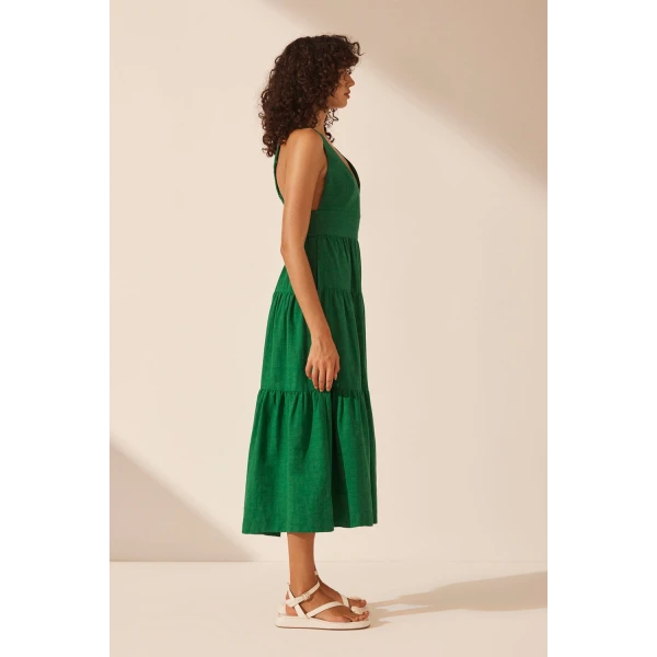 Shona Joy Cecilia Plunged Cross Back Midi Dress - Tree Green