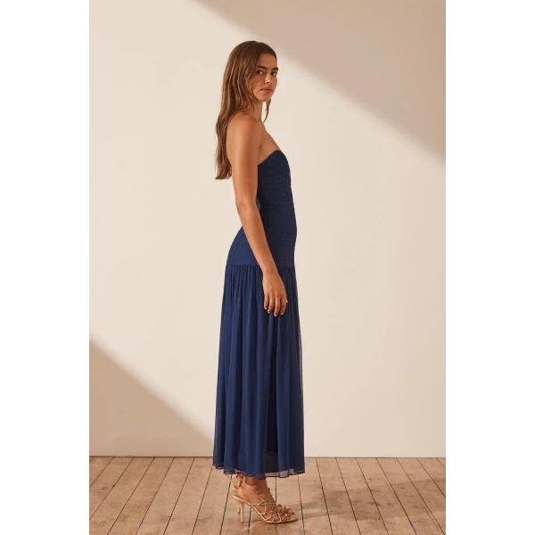 Shona Joy Isola Strapless Ruched Midi Dress - Tyrrhenian Blue
