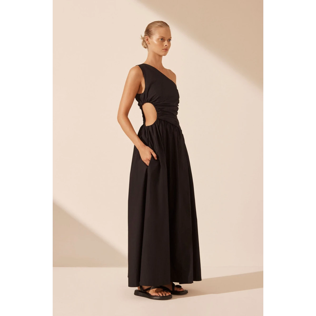 Shona Joy Josephine Asymmetrical Cut Out Maxi Dress - Black