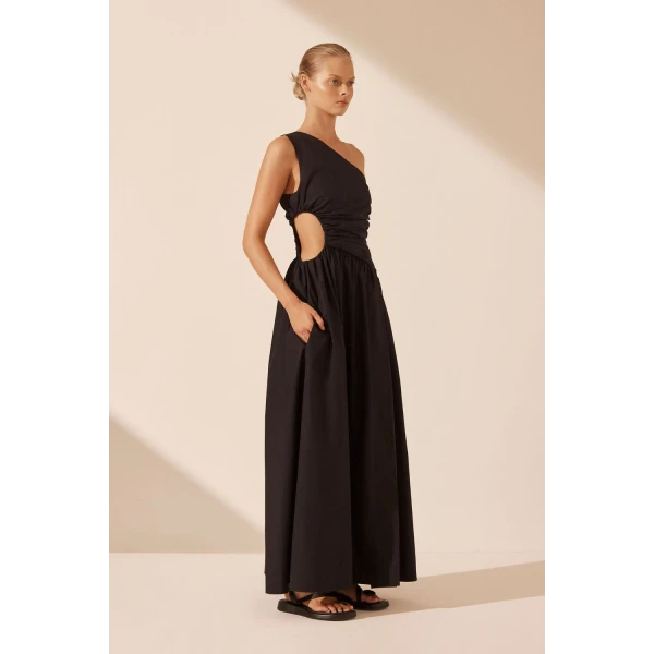 Shona Joy Josephine Asymmetrical Cut Out Maxi Dress - Black