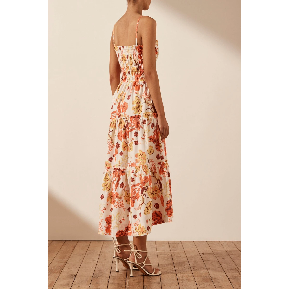 Shona Joy Kalani Shirred Tiered Midi Dress