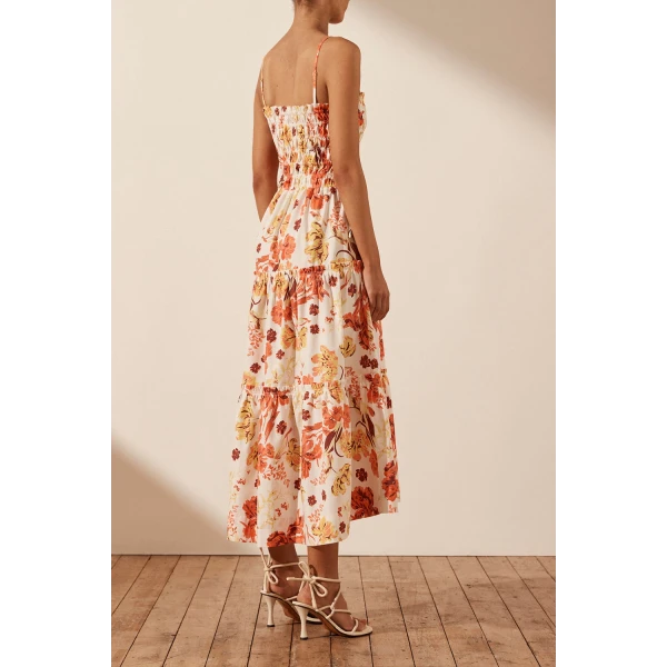 Shona Joy Kalani Shirred Tiered Midi Dress