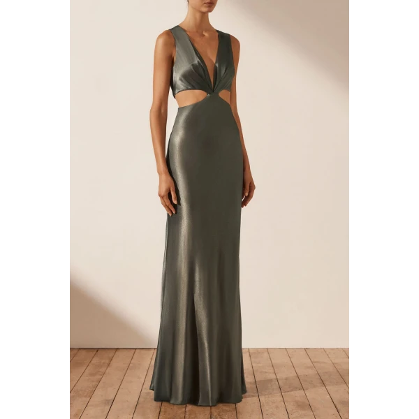 Shona Joy La Lune Plunged Cut Out Maxi Dress - Olive