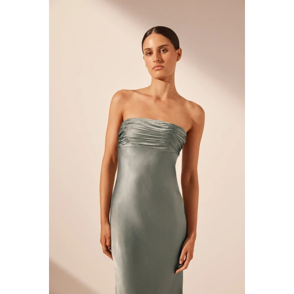 Shona Joy La Lune Strapless Ruched Bodice Maxi Dress - Sage