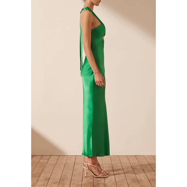 Shona Joy Lana Ruched Halter Midi Dress - Tree Green