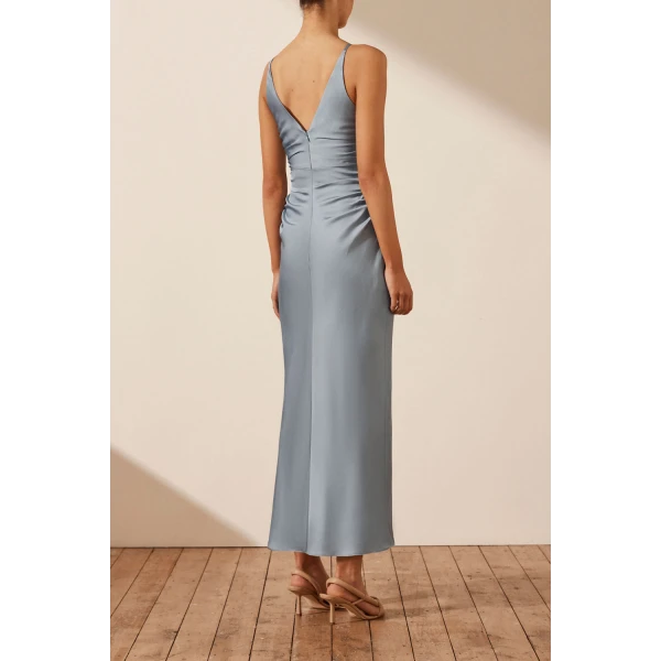 Shona Joy Luxe High Neck Ruched Midi Dress - Azure