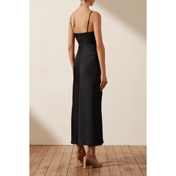 Shona Joy Luxe Twist Front Sleeveless Midi Dress - Onyx