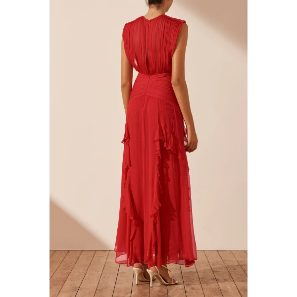 Shona Joy Marquis Round Neck Sleeveless Maxi Dress - Roma Red