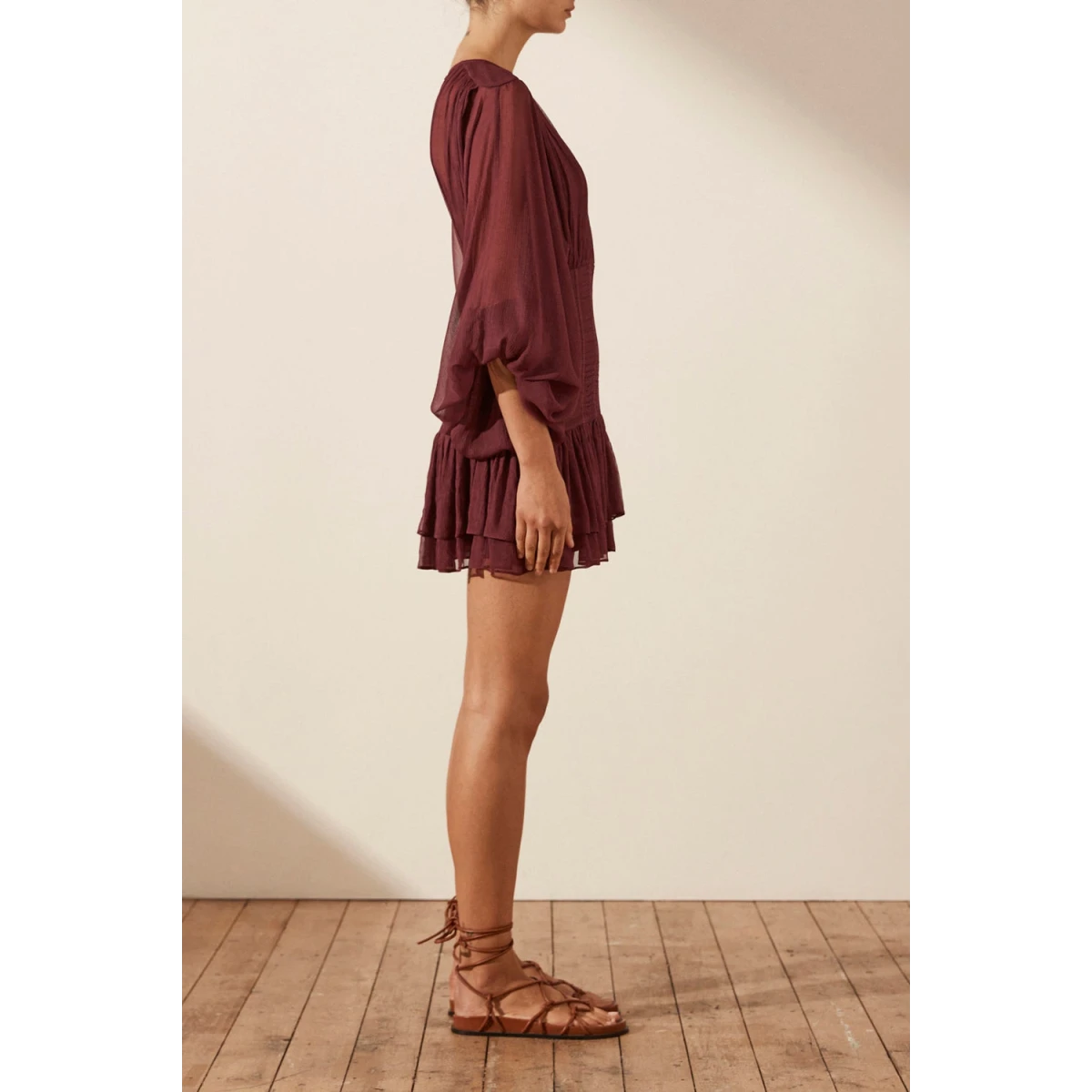 Shona Joy Marquis Ruched Panelled Mini Dress - Deep Wine