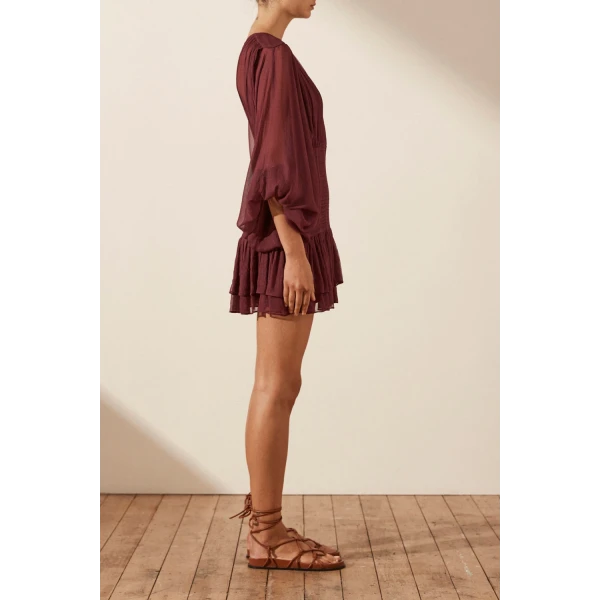 Shona Joy Marquis Ruched Panelled Mini Dress - Deep Wine