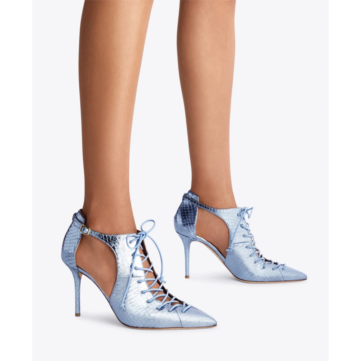 malone souliers Steel Blue Metallic Lace up Stiletto Pumps (4)