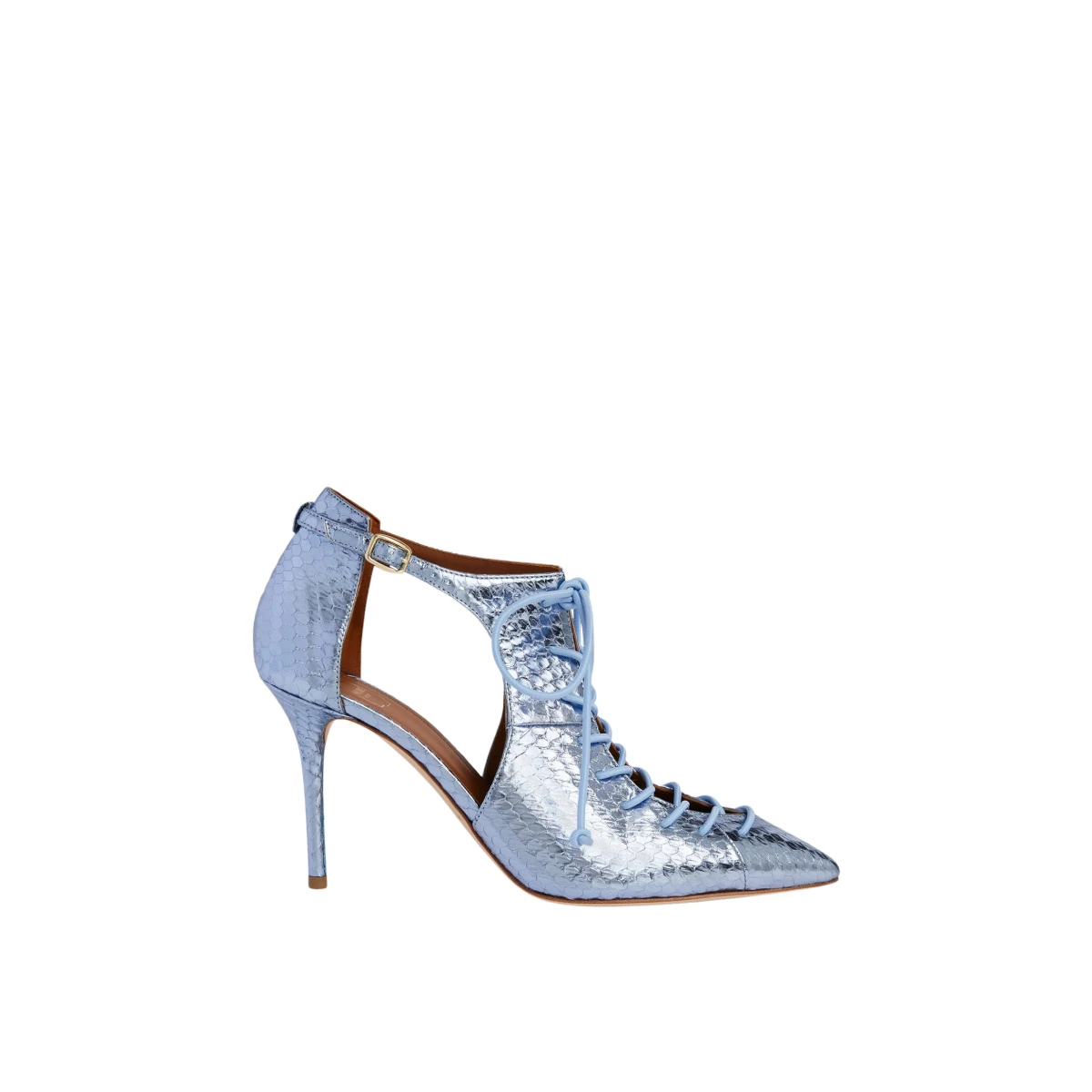 malone souliers Steel Blue Metallic Lace up Stiletto Pumps 46153 nobg