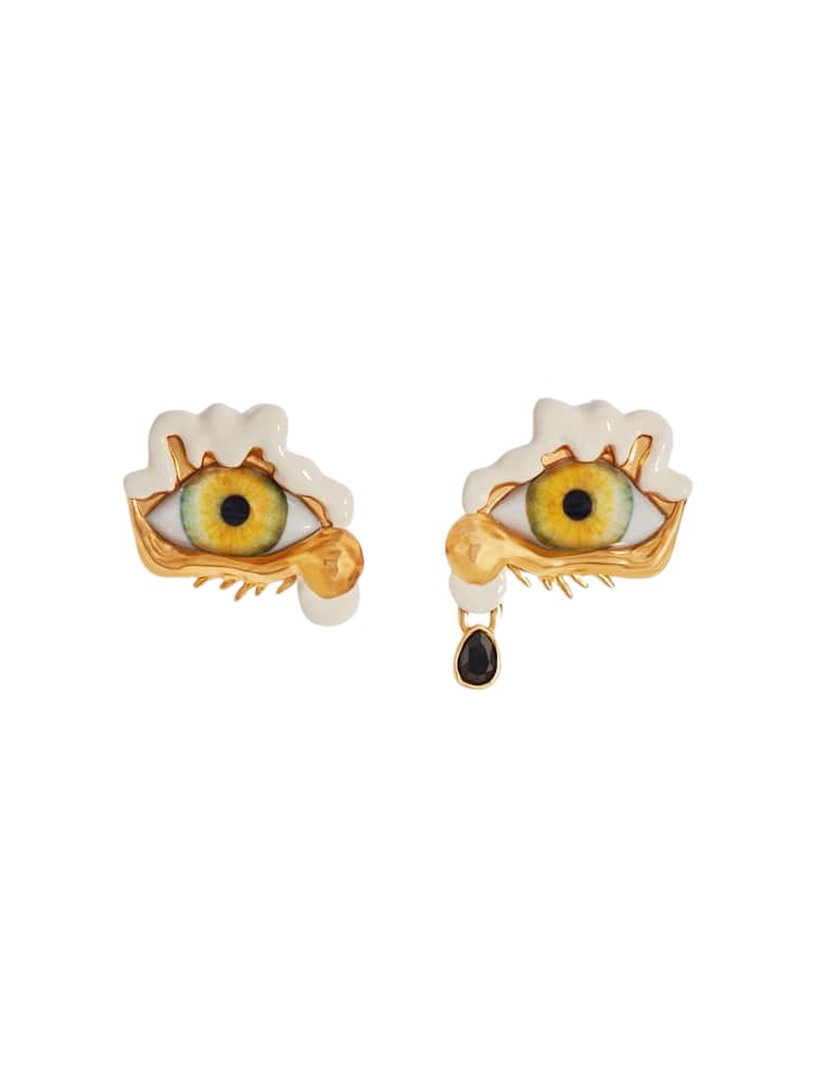 Schiaparelli Pair Of Enamel Teardrop Eye Earrings