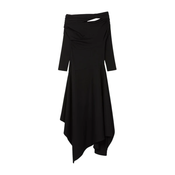 AZ FACTORY Draped Asymmetric Shoulder Dress Black61130 nobg