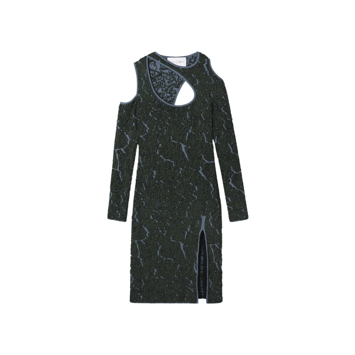 AZ FACTORY Jacquard Knit Cut Out Dress Dark GreenGrey50308 nobg