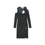 AZ FACTORY Jacquard Knit Cut Out Dress Dark GreenGrey50308 nobg