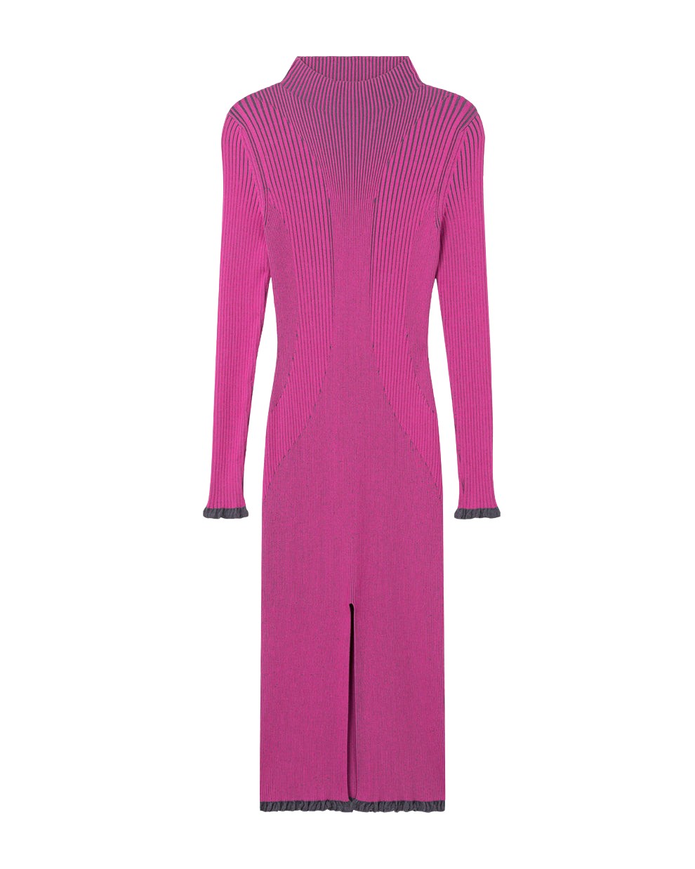 AZ FACTORY Ribbed Knit Turtleneck Slit Dress FuchsiaGrey49581 nobg