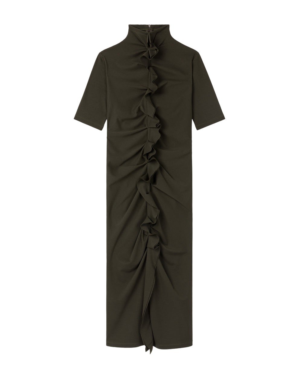 AZ FACTORY Ruffled Turtleneck Dress Dark Khaki32817 nobg
