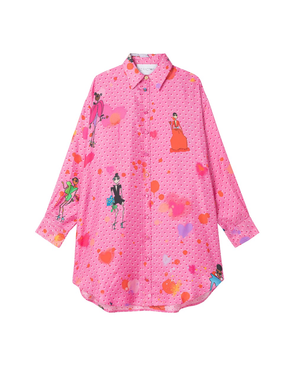 AZ FACTORY Silk Twill Shirt Dress Spotted Pink65727 nobg