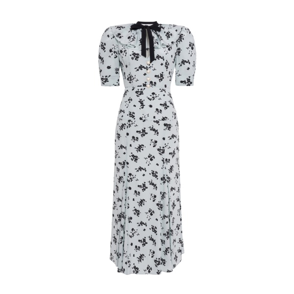 Alessandra Rich Rose Print Silk Dress With Volant Collar And Bow scaled44649 nobg