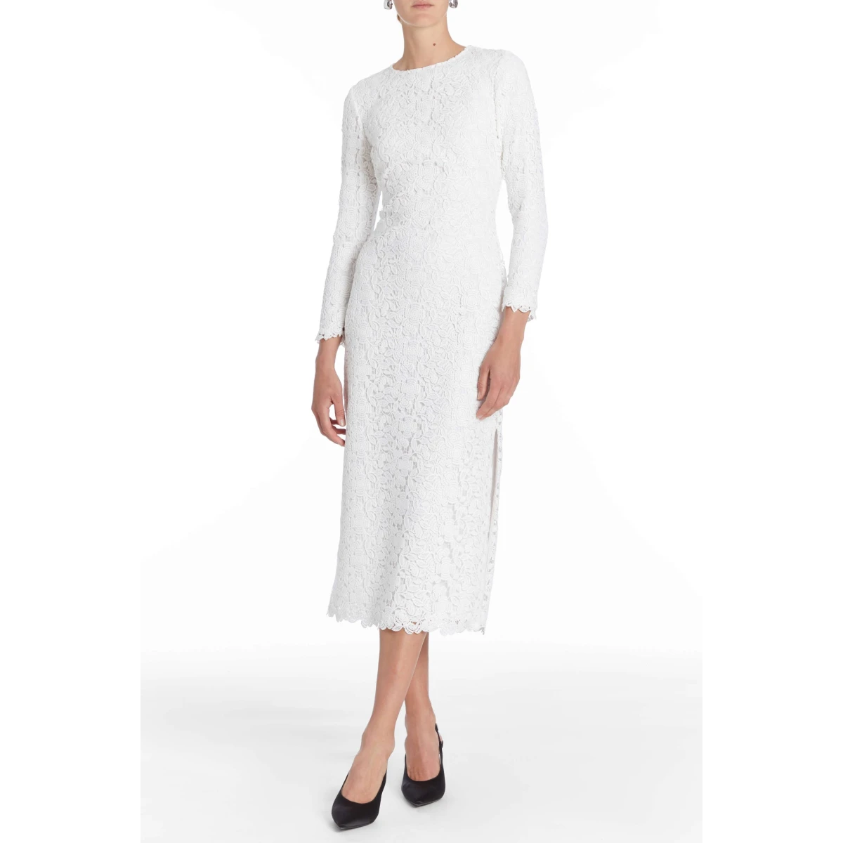 White crochet clearance sleeve midi dress