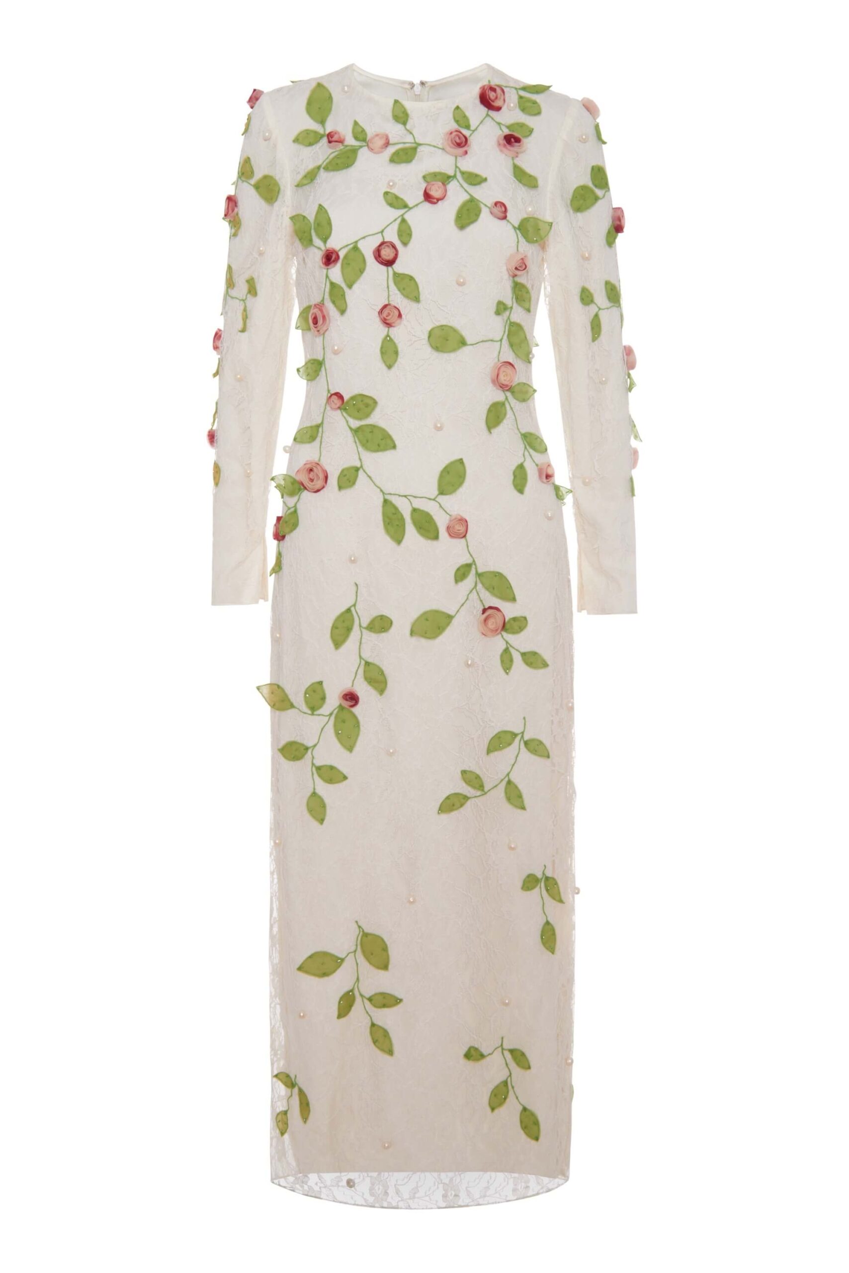 Markarian Avelina Off White Embroidered Rosette Vine Lace Long Sleeve