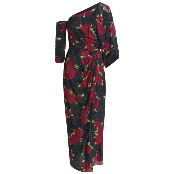 Markarian Bijou Rose Dot Print Asymmetric Draped Off The Shoulder