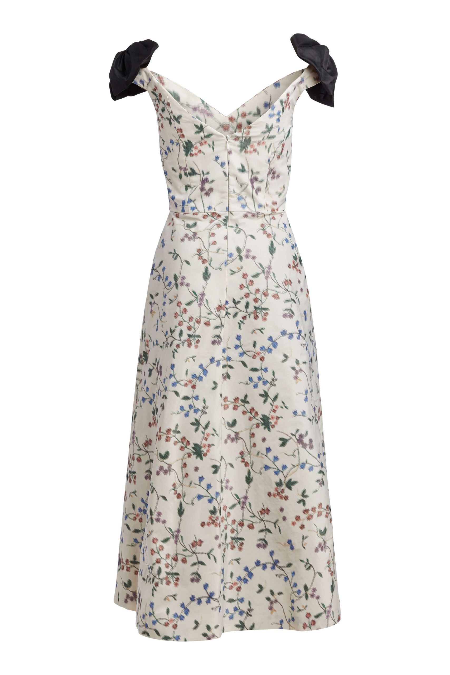Break Of Dawn Bow Shoulder Shirred Waist Dress Floral White