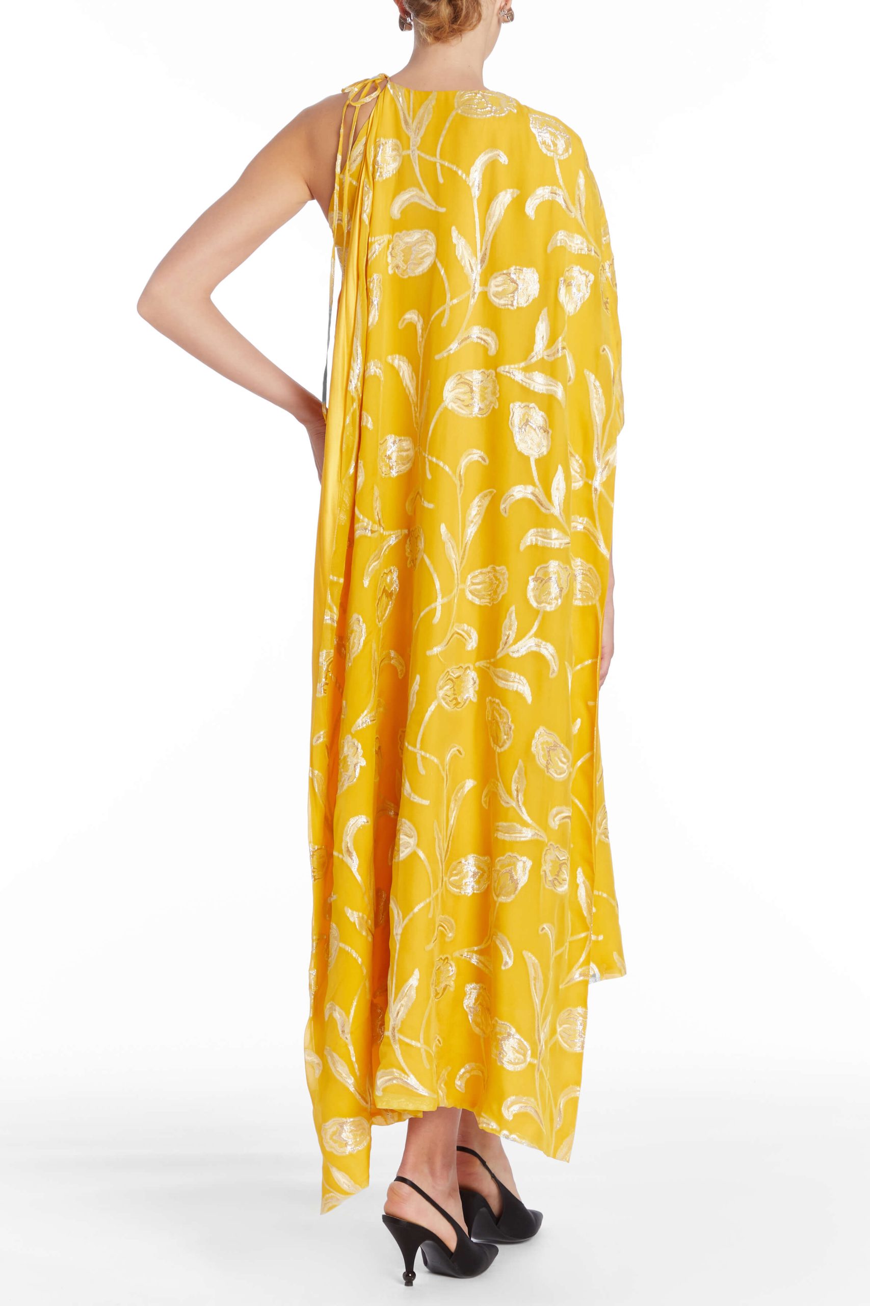 Markarian Kennedy Yellow Floral Cape Dress | Luxury Ready to Wear | Coveti