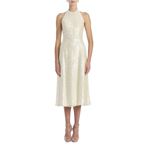 Markarian Lucille Champagne Sequin Halter Dress Luxury Ready to Wear Coveti