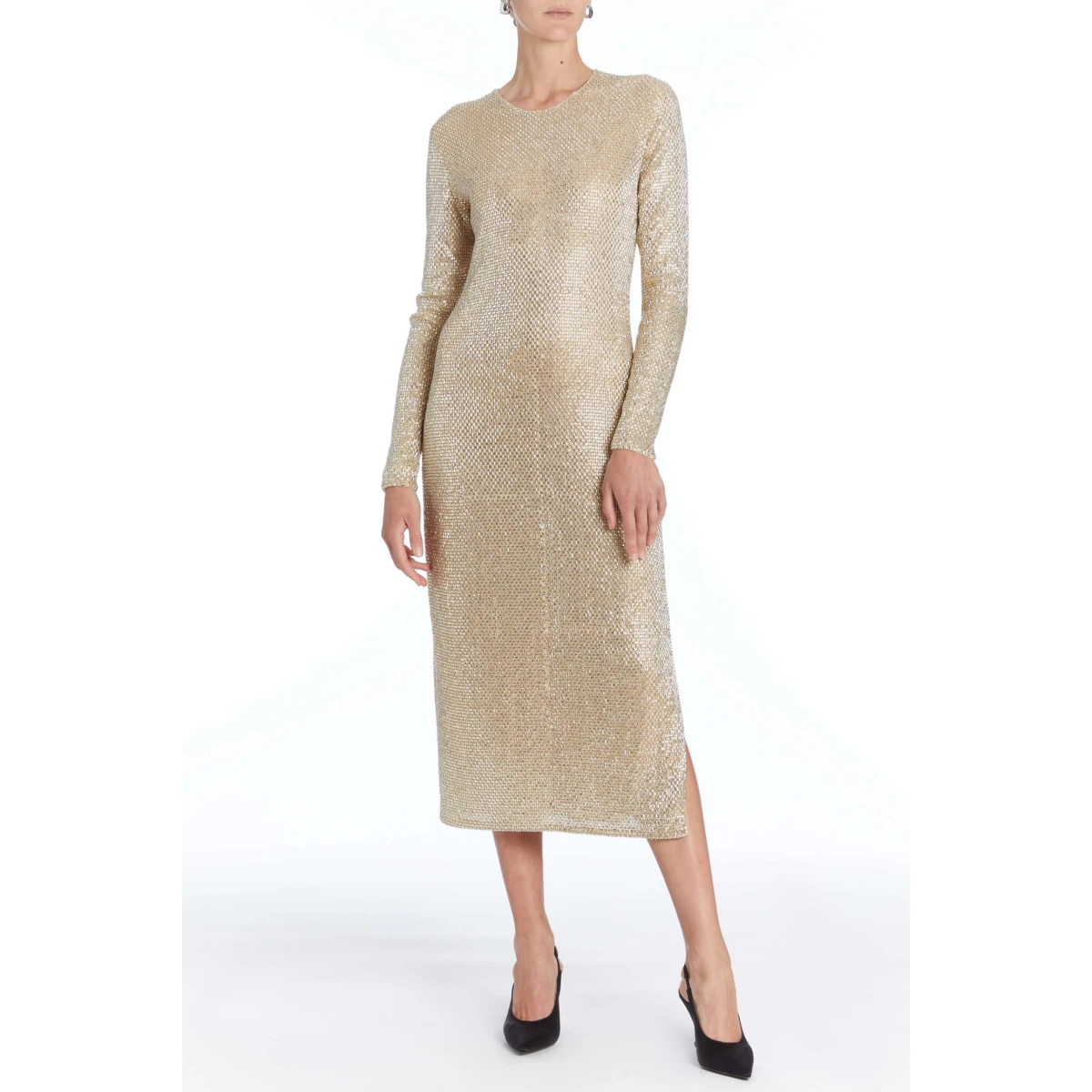 Markarian Oasis Gold Crystal Long Sleeve Midi Dress 20 uk