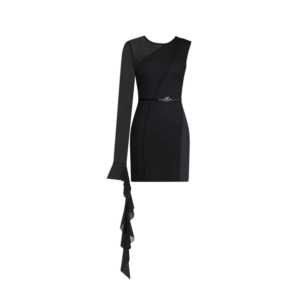Milla Astonishing one-shoulder mini dress with sheer inserts in black, Xo Xo