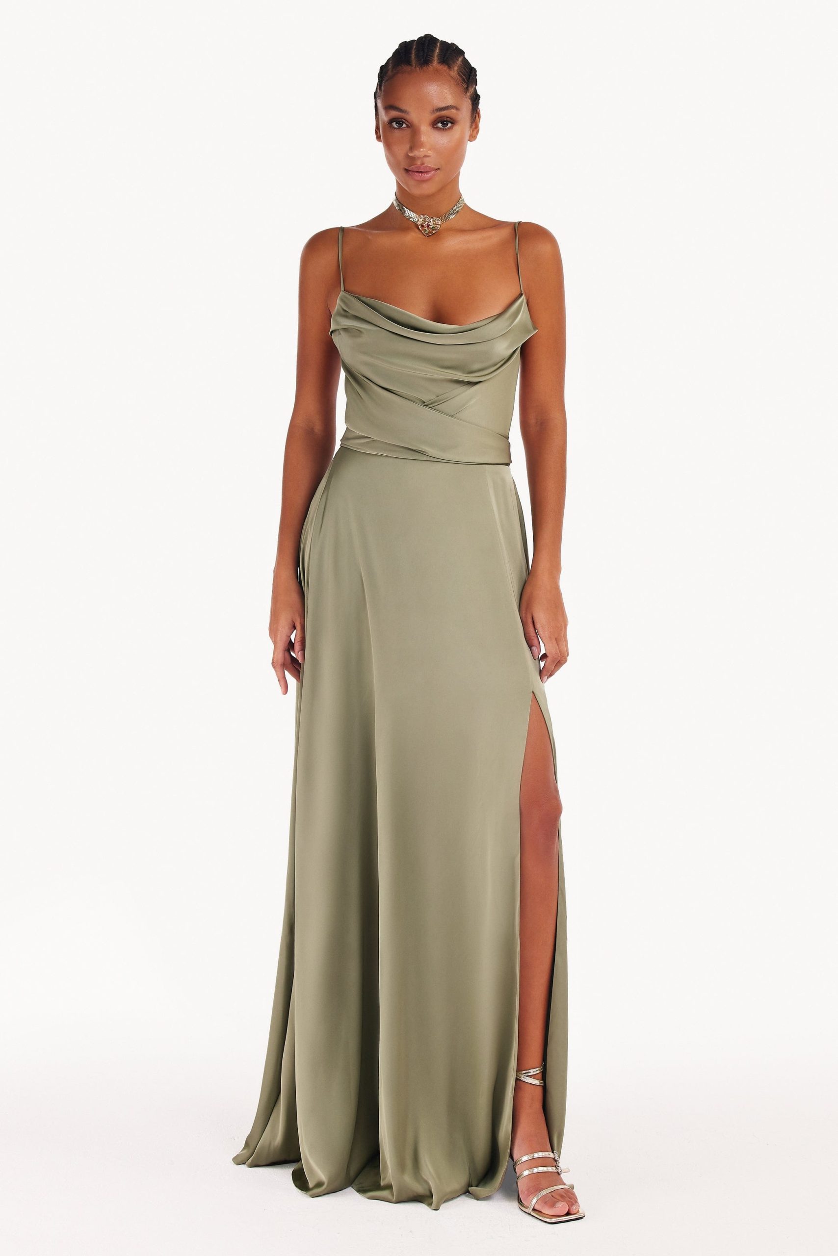 Olive silk outlet dress