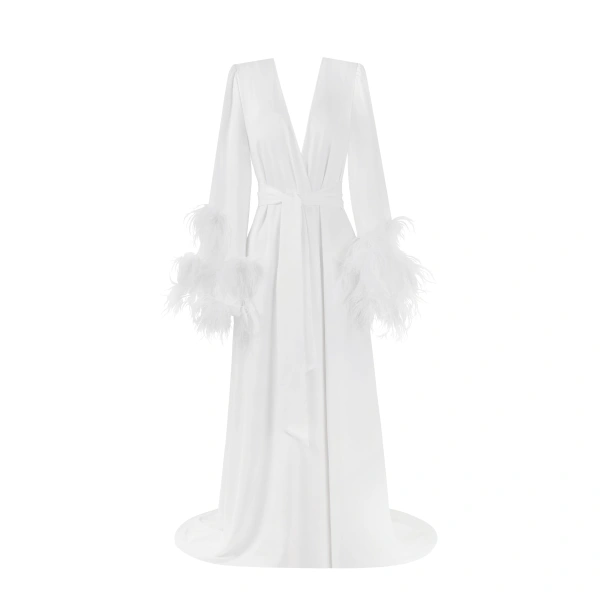 Milla Delicate feather-trimmed satin robe