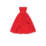 Milla Dramatic red organza dress adorned with Milla's signature and black gloves Milla dress