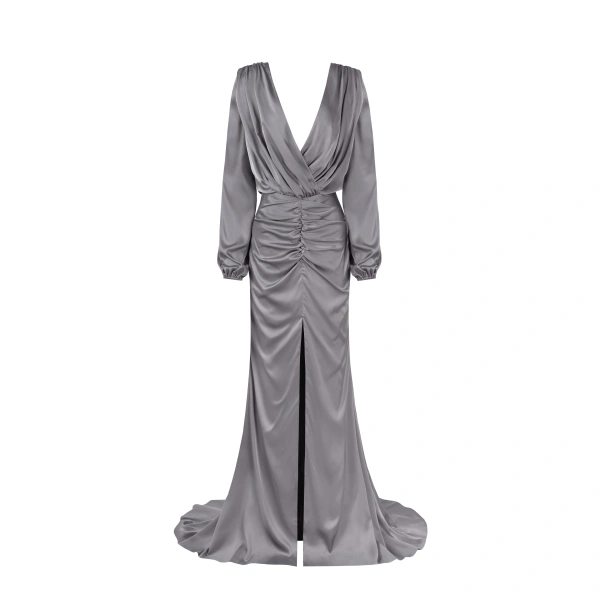Milla Fancy silver silk maxi evening dress