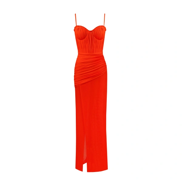 Milla Flamboyant coral bustier maxi dress