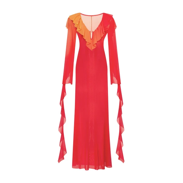 Coral Chiffon Maxi Dress