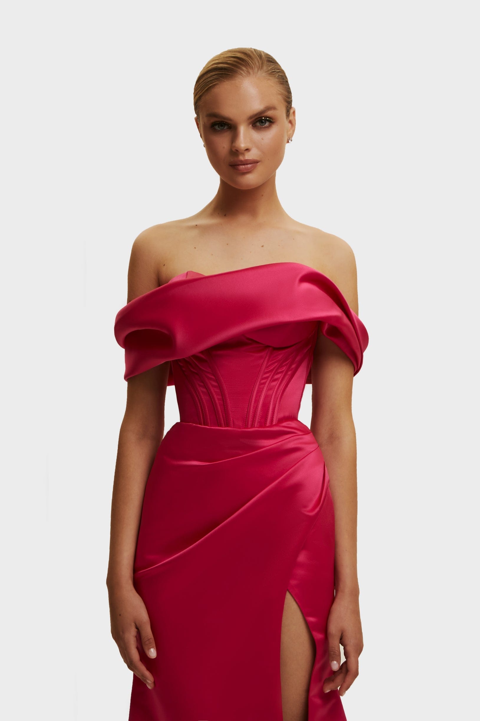 Mikaela Plunge V Studded Rhinestone High Slit Dress