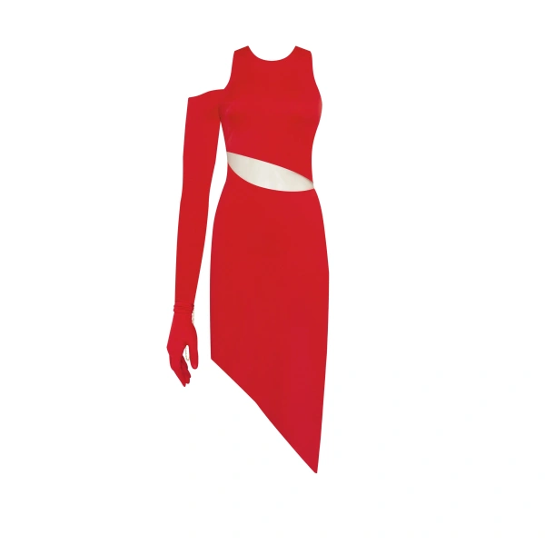 Milla Jaw-dropping asymmetric red midi dress, Xo Xo