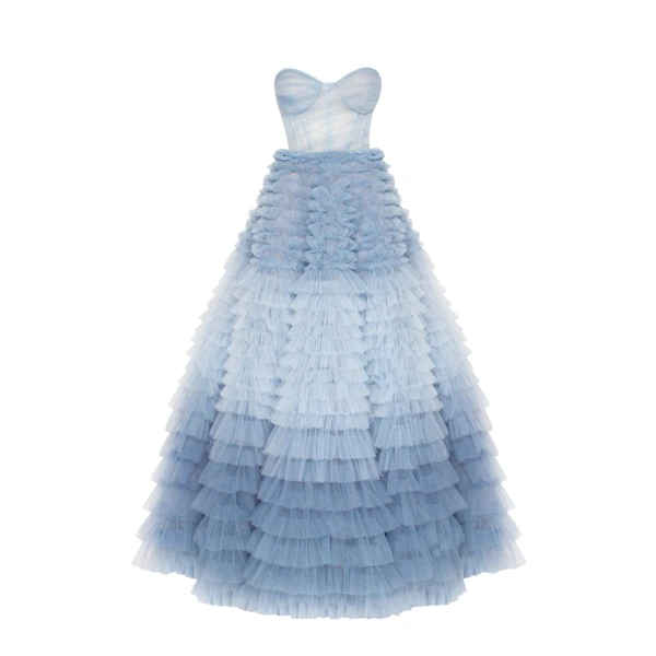 Milla Light Blue Strapless Frill Layered Fluffy Dress