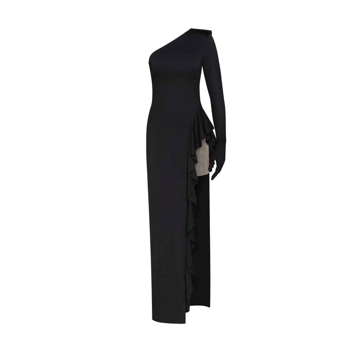 Milla One-shoulder ruffle-trimmed maxi dress in black, Xo Xo