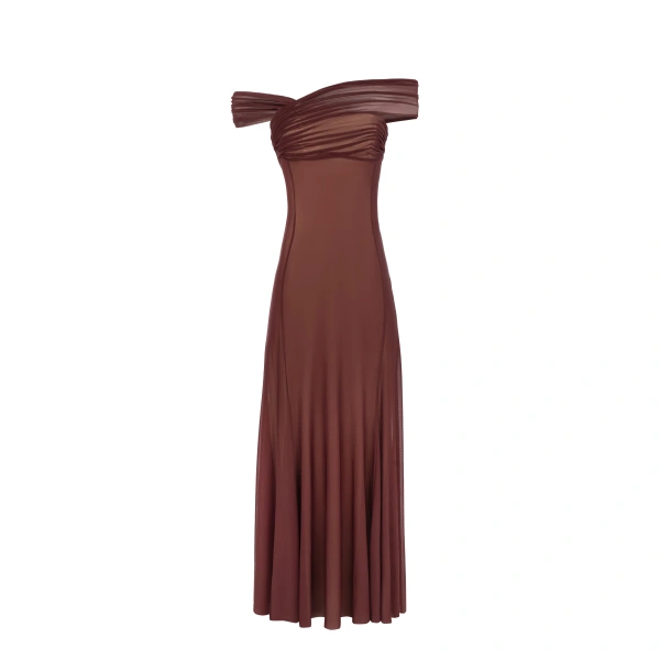 Milla Second-skin maxi dress in chocolate color