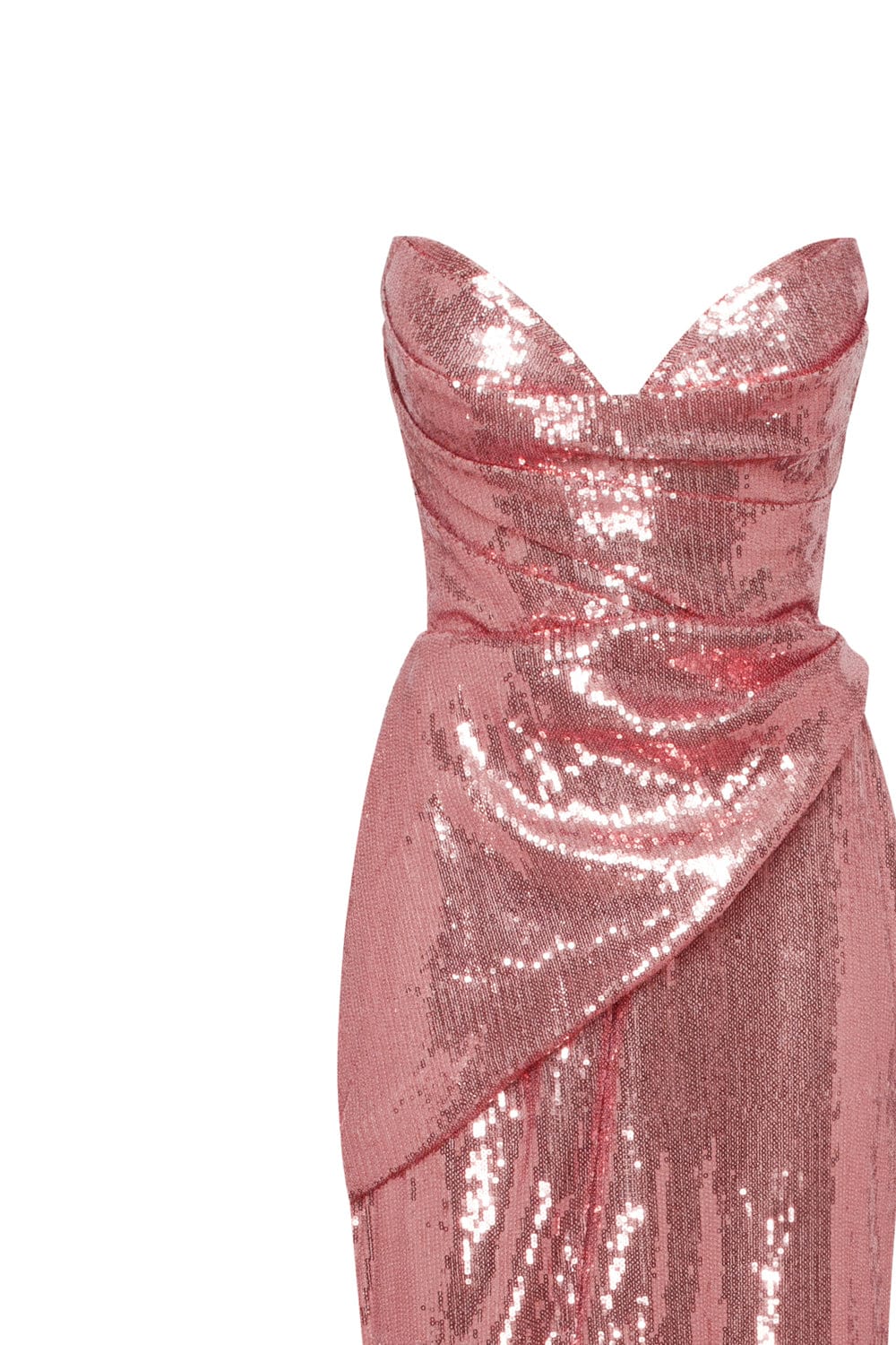 Satin Cold-Shoulder Gown with Thigh-High Slit Cinnamon Rose