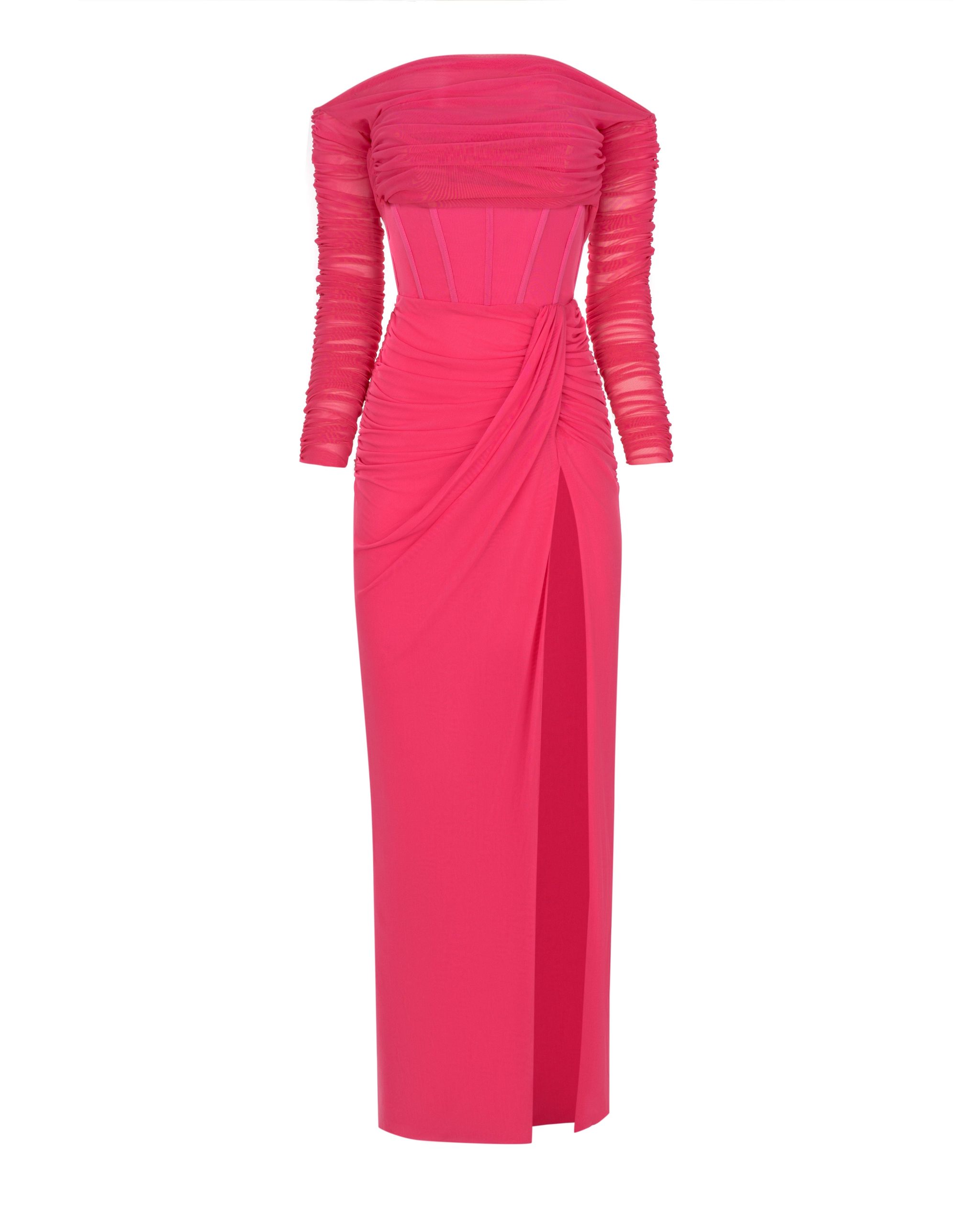 Textured Solid Off shoulder Maxi dress-Pink