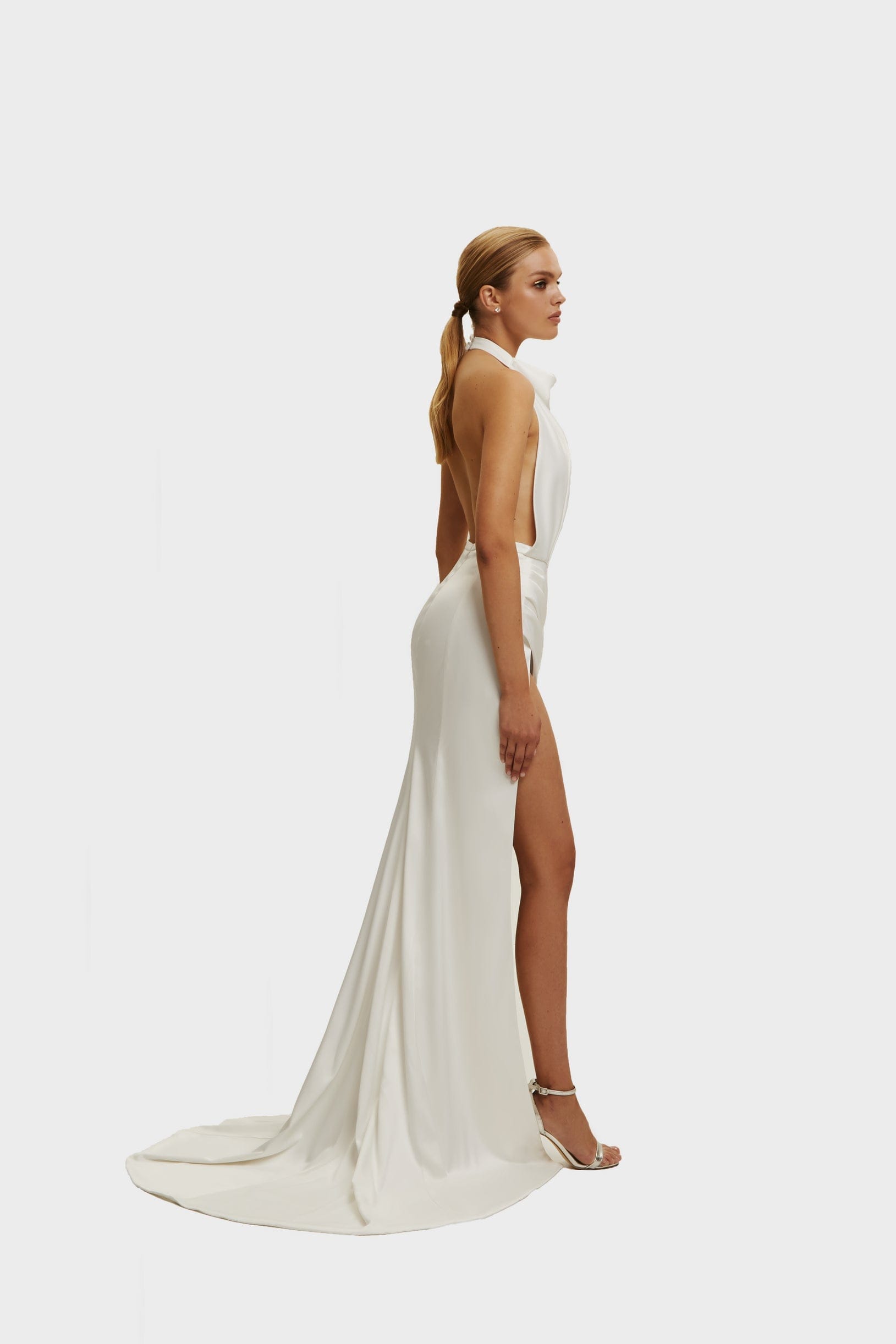 White Backless High Slit Dress