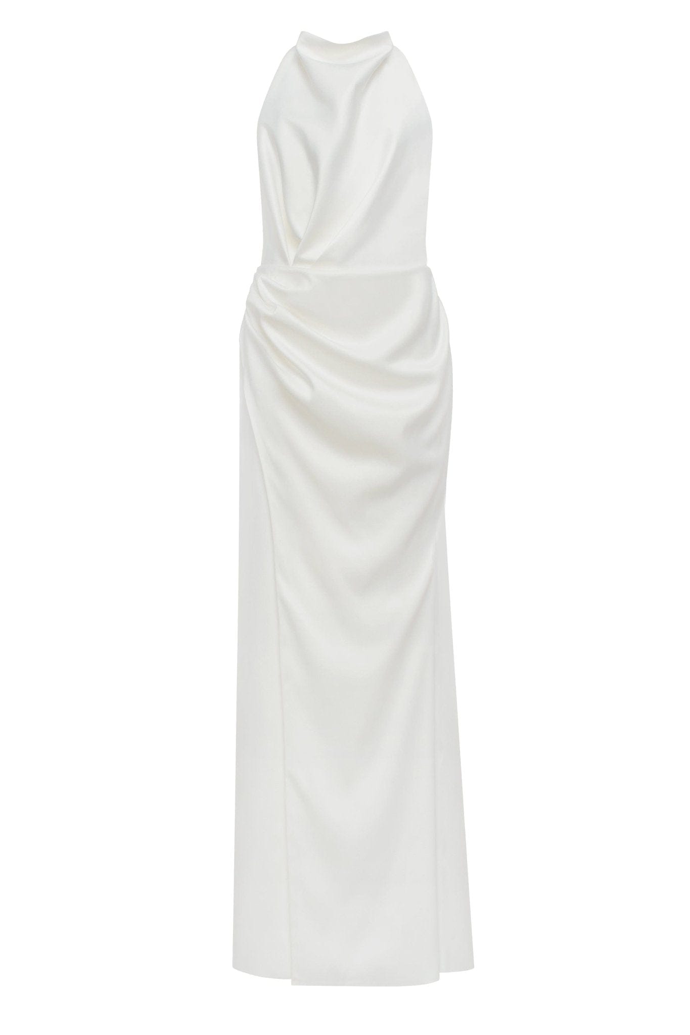 Milla White Mock neck sleeveless low slit dress | Coveti