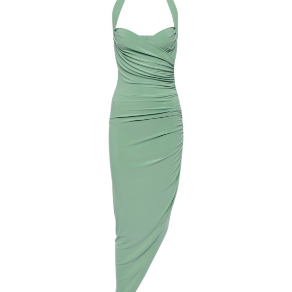 Norma Kamali Cayla halterneck asymmetric midi dress27385 nobg