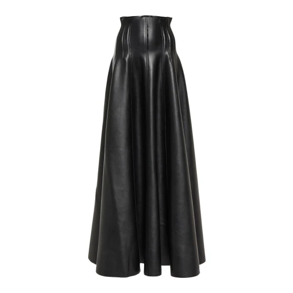 Norma Kamali Grace flared faux leather maxi skirt97755 nobg